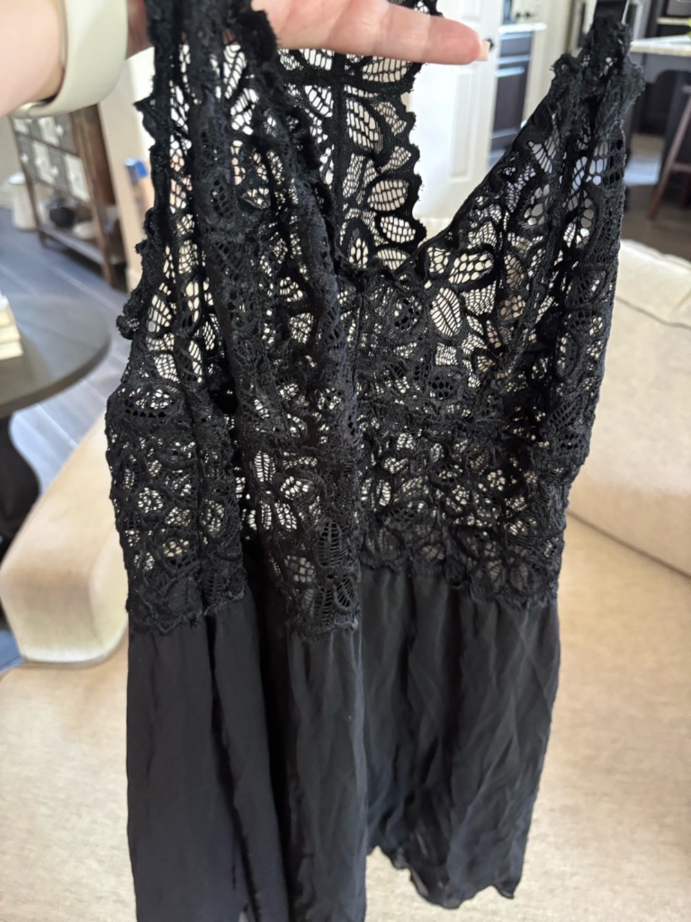 Black Crochet Lace V-Neck short nightgown